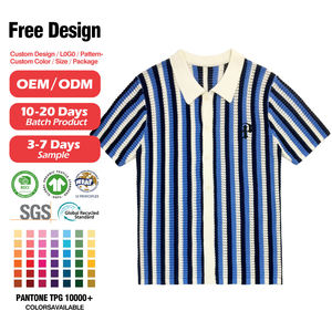 Custom Summer Striped <b>Short</b>-<b>Sleeved</b> Men's T Shirt Slim Lapel Knit <b>Cardigan</b> Factory-Supplied Sweater - Product Image 4