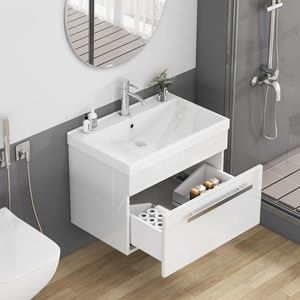 24-Inch Wall Mount <b>Bathroom</b> <b>Vanity</b> with 1 Large Drawer Unique Metal Factory Handle Soft Close System Sink Combo-Factory Direct - Product Image 4