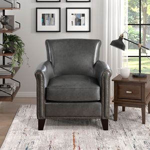 Poltrona in Legno Massello con Dettagli in Pelle di Prima Qualità, Stile Classico Tradizionale Grigio con Finitura Chiodata, 1 Pezzo, Arredamento per Soggiorno - Product Image 6
