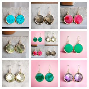 Pendientes colgantes de plata de ley 925 chapados en oro con esmeralda facetada redonda teñida - Product Image 3