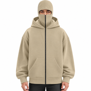 Vente en gros de sweats à capuche pour hommes avec double cagoule intégrée, en polyester et coton, à fermeture éclair intégrale, pour usage décontracté, avec design de capuche superposée - Product Image 1