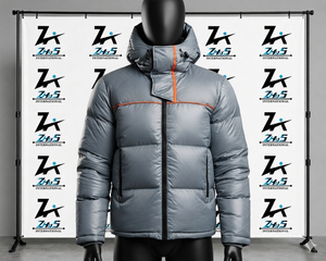 <b>Men's</b> Hooded Stand Collar Canvas Puffer <b>Jacket</b> Winter Cotton Filled Windproof Breathable Casual Gray Orange Trim Zipper Closure - Product Image 3
