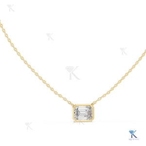 Lab Grown Diamond 2.50 CT Emerald Cut East West Bezel <b>Pendant</b> Necklace 14K 18K <b>Solid</b> <b>Gold</b> Fine Women Minimalist Gift Party - Product Image 5