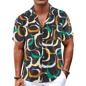 Chemise hawaïenne pour homme à manches courtes, imprimé floral noir, style tropical, boutonnée, en polyester léger - Product Image 4