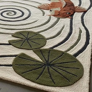 Tapis moderne à motif de poissons koï, design circulaire, tufté à la main, pour salon, motif de bassin décoratif, tapis de sol doux, tapis de décoration intérieure - Product Image 6