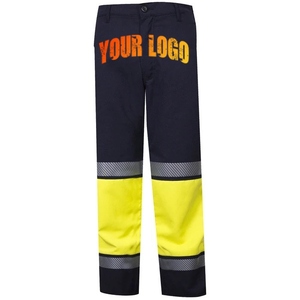 Pantalon de travail haute visibilité pour homme avec bandes réfléchissantes et empiècements jaunes pour une sécurité accrue - Product Image 1