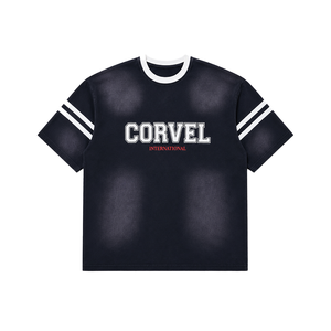 Retro Oversized Varsity T-<b>shirt</b> Contrast Stripes Custom Letter Print High GSM Sun Faded Cotton Jersey Wholesale Men's <b>shirts</b> OEM - Product Image 4
