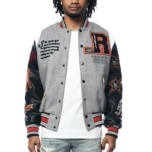 Custom Embroidery Men's <b>Varsity</b> <b>Jacket</b> <b>Vintage</b> Letterman Bomber <b>Jacket</b> Wool Body PU Leather Sleeves Streetwear <b>Varsity</b> <b>Jackets</b> - Product Image 2