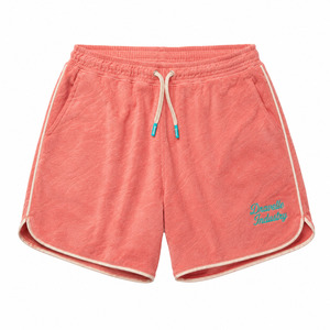 Pantalones Cortos Personalizados Y2K de Tela de Rizo Rosa Coral para Hombre, Estilo Relajado, Ropa Urbana de Verano con Ribete y Bordado en Crema - Product Image 2