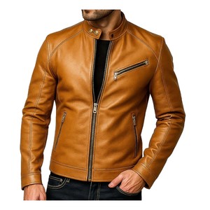 Veste en cuir véritable ou simili cuir pour homme, style motard, café racer, rétro, coupe slim - Product Image 6