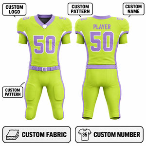 Ensemble d'uniformes de football américain sublimés sur mesure vert et violet, col en V, manches courtes, jersey ajusté anti-transpiration, pantalon pour adulte - Product Image 4