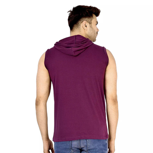 <b>Men's</b> <b>Sleeveless</b> Hood Solid Color Knitted Spandex/Polyester Quick Dry & Breathable <b>Pullover</b> Summer Wear - Product Image 6