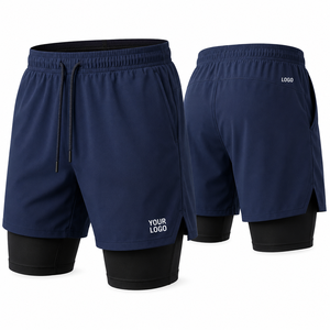 Men's Double-<b>Layer</b> Running Shorts With Inner Liner Elastic Waist Quick Dry Sporty Design Front Logo Placement - Product Image 2