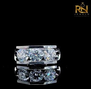 <b>Mens</b> Channel <b>Set</b> Lab Grown Diamond <b>Ring</b> Solid Gold Three Stone Band Luxury Wedding <b>Ring</b> Fine Jewelry OEM Wholesale - Product Image 1