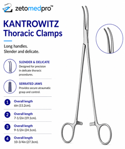 KANTROWITZ Thoracic <b>Clamps</b> Slender Delicate Long Handles Multiple Lengths 6in 7-1/2in 9-1/2in 10-3/4in ZETOMEDPRO - Product Image 2