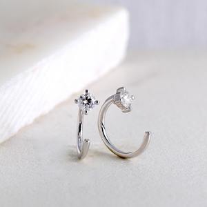 Pendientes de Aro Abierto de Oro Blanco de 10K con Diamante Cultivado en Laboratorio de 0.20 Ct, Corte Redondo, Joyería Delicada, Elegante y Minimalista, Regalo para Mujer, Fiesta - Product Image 1