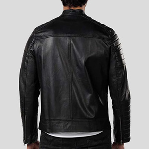 Veste en cuir véritable noir sur mesure pour homme, col en fausse fourrure, style motard, épaisse, chaude, en peau de mouton, pour l'hiver - Product Image 4