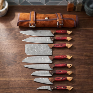 8PCS Handmade Damascus Kitchen <b>Knife</b> <b>Set</b> Professional Chef <b>Knives</b> with Rosewood Handle Leather Roll Custom OEM ODM - Product Image 1