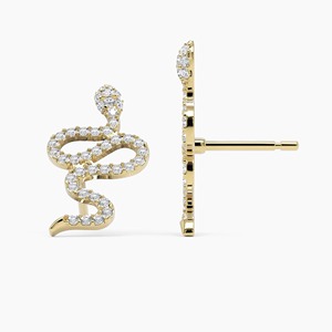 Pendientes de Oro de 14K con Diamantes en Forma de Serpiente, Diamantes Cultivados en Laboratorio, Amuleto de Serpiente, Joyería Minimalista Única, Regalo para Mujer, Aniversario - Product Image 4