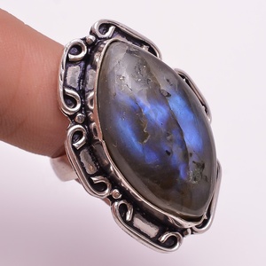 Simple Design Wedding Jewelry Silver <b>oxidized</b> Glass Quartz Gemstone Ring - Product Image 5