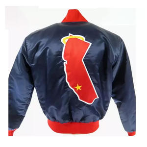 Chaqueta Bomber de Satén Azul Marino Personalizada para Hombre, Chaqueta Varsity con Cierre y Ribete Rojo en Contraste, Uniforme de Béisbol al por Mayor, Ropa Deportiva - Product Image 2