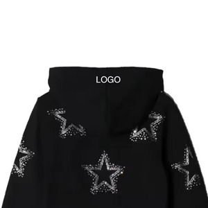 Sudadera con Capucha de Felpa Francesa Gruesa para Hombre, Estilo Urbano con Pedrería, Logotipo Personalizado, Mezcla de Algodón Transpirable y Personalizable - Product Image 6