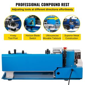 Tornio Manuale Compatto per Metallo 7\" x 14\" con Mandrino a 3 Griffe da 4\" e Velocità Regolabile 0-2500 RPM, Design da Banco - Product Image 6