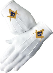 Freemason <b>White</b> Cotton Gloves pair of gloves – 100% Cotton <b>White</b> Gloves pair with Square & Compass “G” Embroidered Logo - Product Image 3