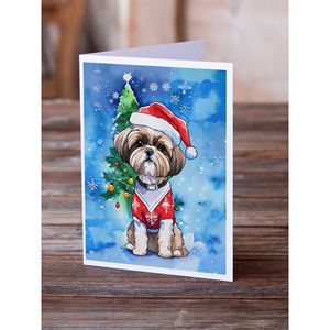 Cartes de vœux de Noël Shih Tzu fantaisistes Lot de 8 cartes vierges A7 de taille 5x7 avec enveloppes - Product Image 2