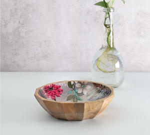 Handmade Mango Wood Serving Bowl with Printed Enamel Inlay Decorative Salad Fruit Bowl Eco-Friendly Kitchen Tableware Wood Bowl - Product Image 3