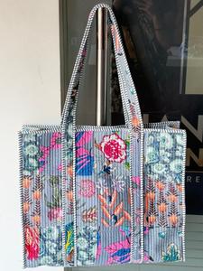 Bolsa de Mano de Algodón Hecha a Mano, Diseño Acolchado con Estampado de Bloques, Personalizada, para Verano, Primavera, Invierno, Viajes, Compras, con Cierre - Product Image 4