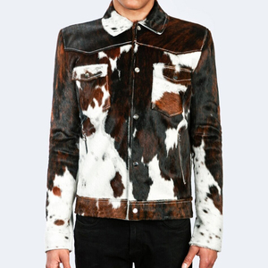 เสื้อแจ็คเก็ตหนังวัวลายสัตว์สำหรับผู้ชาย ปกคอพับทรงเข้ารูป สไตล์ลำลอง เสื้อโค้ทบอมเบอร์สำหรับฤดูหนาว พร้อมซิปและซับในขนสัตว์เทียม - Product Image 1