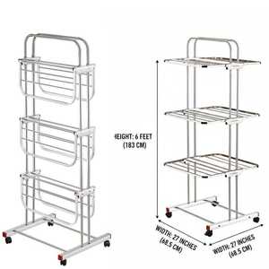 Versatile Three Tier SS Plastic <b>Clothes</b> <b>Drying</b> <b>Rack</b> Chrome Plated Standing Hanger Folding Portable Laundry Tower Holder - Product Image 3