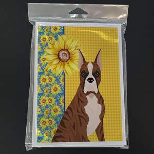 Summer Sunflowers Red Brindle Boxer Tarjetas de felicitación Pack 8 Whimsical A7 Tamaño 5x7 Tarjetas de nota en blanco con sobres - Product Image 3