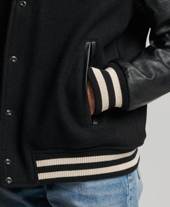 แจ็คเก็ตหนังเบสบอลแบบ Letterman สีดำสั่งทำพิเศษสำหรับผู้หญิง ขายดีที่สุด - Product Image 4