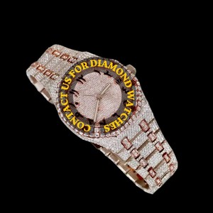 Reloj de Pulsera para Hombre, Diseño Moderno, Esfera de 41 mm con Números Árabes, Chapado en Oro Rosa, Diamantes Moissanite, Movimiento de Cuarzo, Estilo Hip Hop - Product Image 2