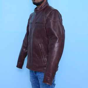 Veste de moto en cuir véritable marron élégante de haute qualité fabriquée au Pakistan en cuir d'agneau souple unisexe grande taille pour motard - Product Image 5