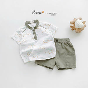Ensemble décontracté d'été de haute qualité, imprimé motif plage, en coton, chemise polo et short tendance pour tout-petit garçon - Product Image 3