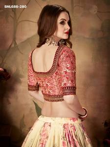 ผู้จัดจำหน่ายชุดเลเฮนกา-โชลี ผ้าออร์แกนซ่าคุณภาพสูง พิมพ์ลายดอกไม้ พร้อมงานปักดิ้นดอริ-ซารี-เรชซัม-เลื่อม จากอินเดีย - Product Image 4