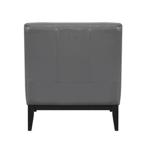 Lussuosa Poltrona Imbottita in Pelle Grigia con Cuscino e Schienale, Struttura in Legno Massello per Arredamento Soggiorno - Product Image 5