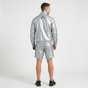 Custom Logo Men 3-Piece Lightweight Nylon <b>Track</b> Suit Loose Fit Hooded Jacket <b>T</b>-Shirt and Shorts Running Gym Wear Wholesale - Product Image 2