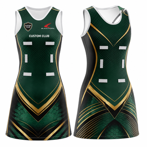 Robe de netball sans manches personnalisée pour femme, impression par sublimation, motif vague bleue, respirante, uniforme adulte sans manches - Product Image 1