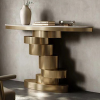 Vente en gros la plus récente de table console ovale de salon table de couloir de luxe en acier inoxydable doré pour la maison et l'hôtel