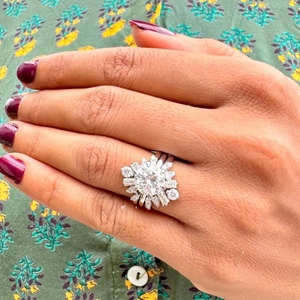 Luxury White Gold Plated 3 Piece <b>Stack</b> <b>Ring</b> Set with Round Cut Center Stone Lab-grown Diamond and Baguette Accent Design - Product Image 1