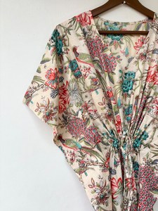 Nuevo Kaftán Naaz Textile con Estampado Animal, Cuello en V, Cordón Ajustable, Manga Corta, Corte Evase, Suave, 100% Algodón, Verano, Encaje, Largo Completo, para Mujer - Product Image 4