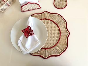 Designer Handcrafted Iraca Palm <b>Christmas</b> <b>Table</b> <b>Mat</b> Elegant Woven Straw Crimson Charger Eco Friendly Holiday Dinner Decoration - Product Image 2
