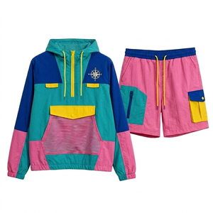 Ensemble de survêtement unisexe coupe-vent uni avec capuche, fermeture éclair sur le devant, manches longues, léger, respirant, streetwear printemps-été pour adulte - Product Image 1