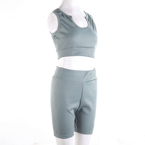 Conjunto Deportivo de 2 Piezas para Mujer, Sexy, Acanalado, Shorts de Yoga, Informal, Otoño, 100% Algodón, Secado Rápido, Ligero, con Bolsillos Laterales - Product Image 2