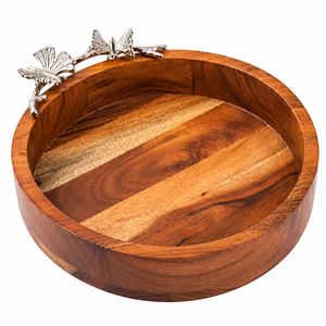 Tazón de Madera Artesanal para Servir con Adorno de Libélula Metálica, Tazón Decorativo de Madera Acanalada para Frutas y Ensaladas, para Decoración de Hoteles y Hogares - Product Image 3