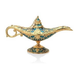 Lámpara Mágica Árabe, Pieza Decorativa |   Decoración de Mesa Estilo Aladdín en Dorado y Azul para el Hogar, Sala de Estar, Oficina y Regalo - Product Image 4